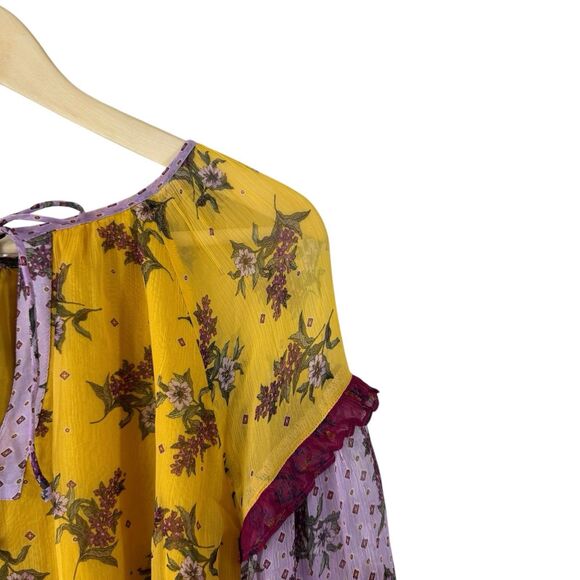 Sundance Small Floral Dreams Blouse Top Boho Yellow Gold Tassels Womens - Picture 14 of 15